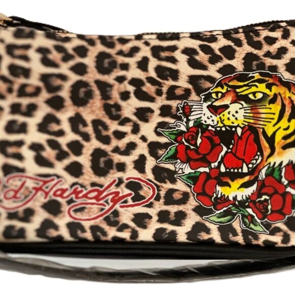 Ed Hardy Leopard Print Shoulder Bag with Tiger & Rose Tattoo Graphic - Picture 2 of 8